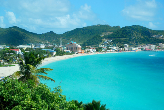 A panoramic view of Philipsburg, the capital of Sint Maarten in the Caribbean.